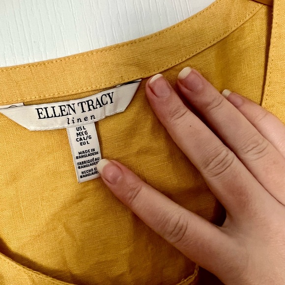 Ellen Tracy | yellow linen blouse - L - Picture 4 of 8